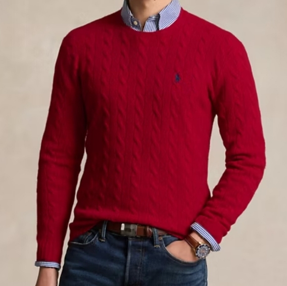 Polo Ralph Lauren Other - Polo Ralph Lauren Cotton Cable Knit Crewneck Sweater in Red Size Large